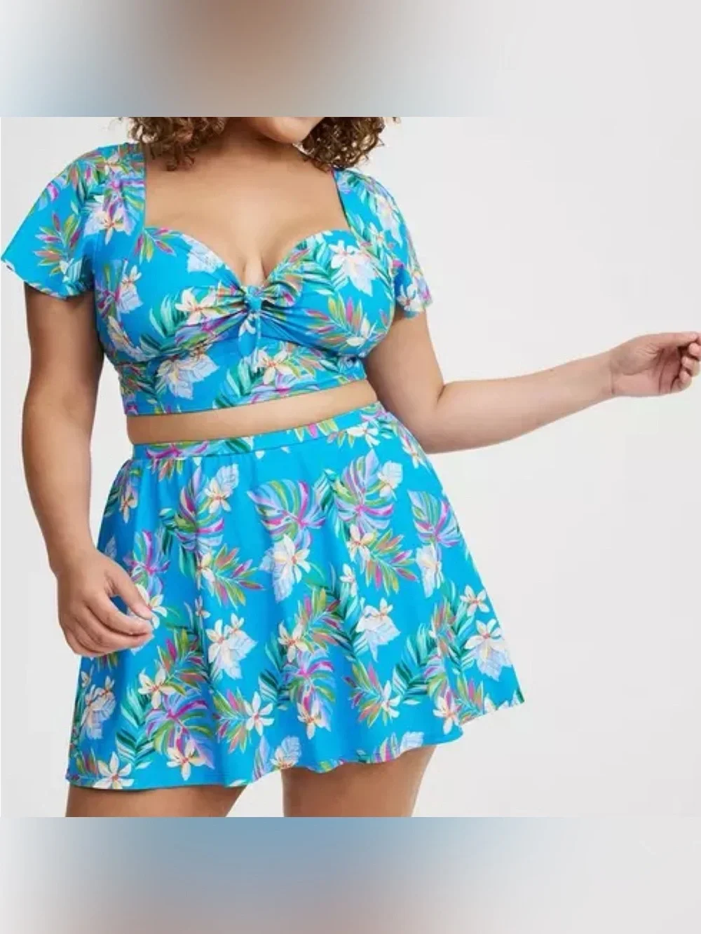 Torrid Blue Lush Tropical Wireless Bikini Top & Swim Skort Swimsuit SET 3X 22 24